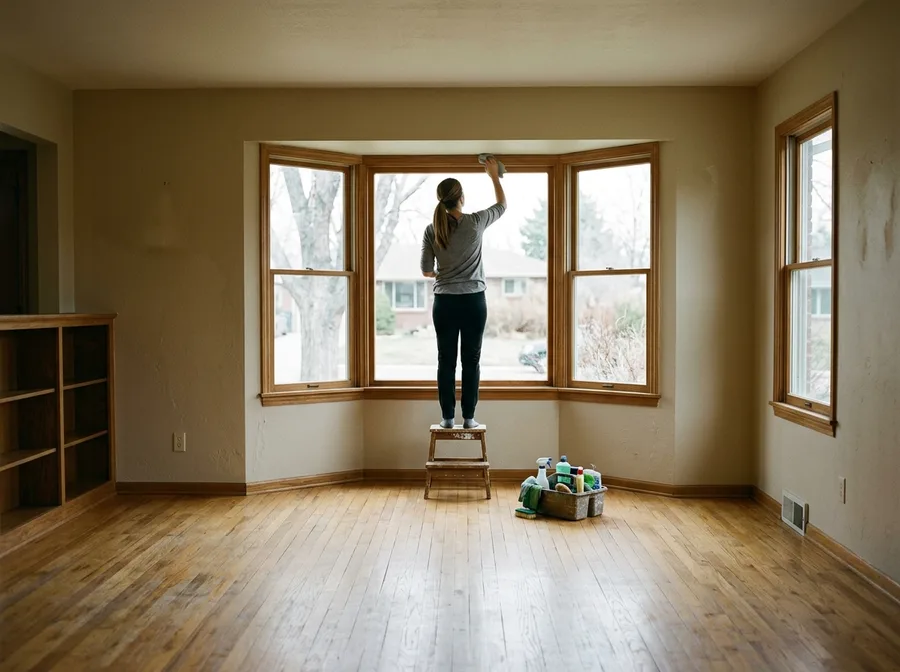 An empty living room with bare hardwood floors and a wide window